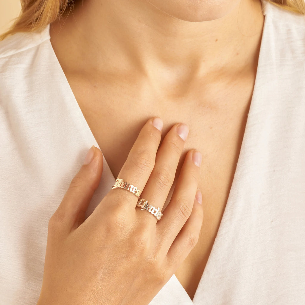 Old English Bold Name Ring