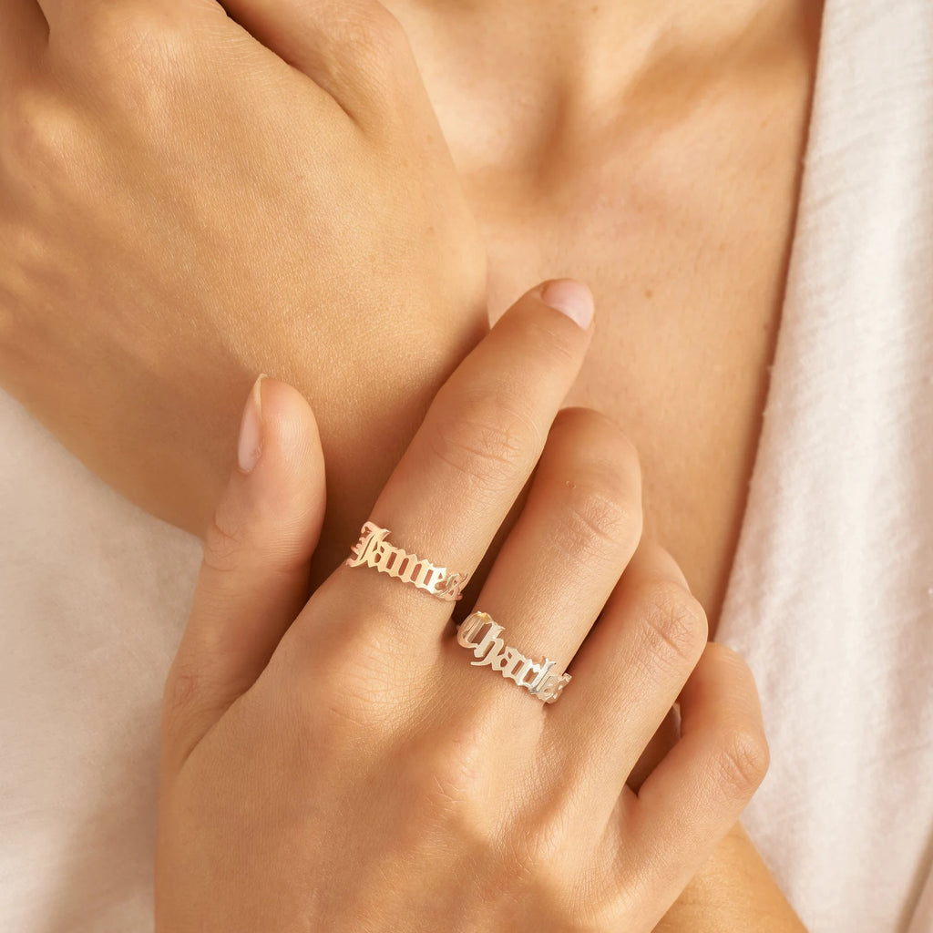 Old English Bold Name Ring